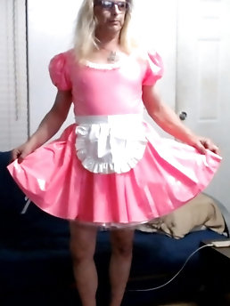 Sissy Slut Ashley Jolene Modeling a Pink Mini Dress